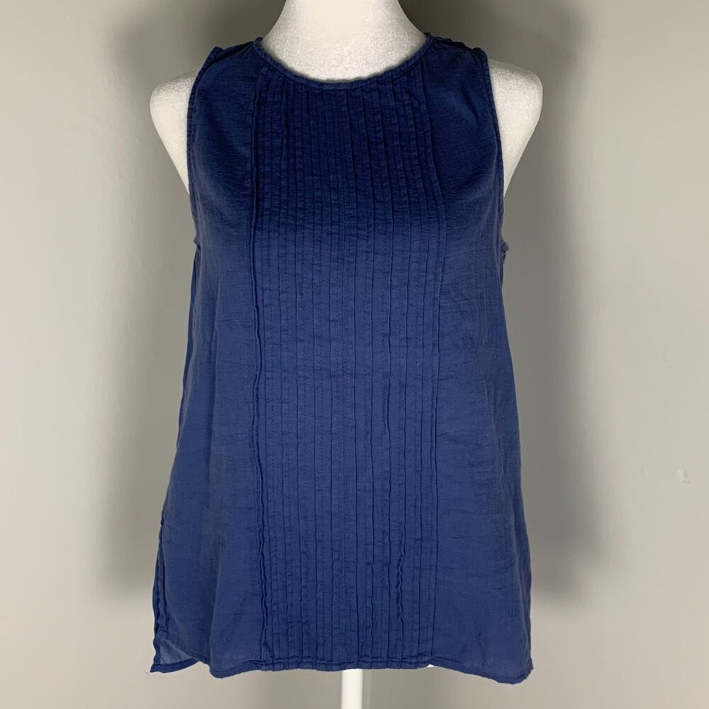 Gap Factory Blue Pintuck Sheer Back Mix Media Tank Top Women Size XS